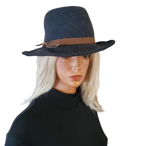 Athleta Gray Felted Wool Cowgirl Hat NWT Boho Gorpcore Western Fringe Minimalist - Picture 11 of 11